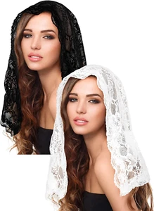Bencailor 2 Pcs Lace Veils for Church Mantilla Catholic Veil Latin Mass Head Cov - Picture 1 of 12