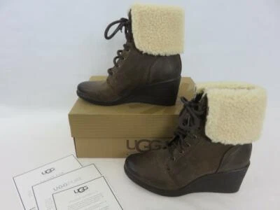 NUEVO Ugg Zea Marrón Bota Impermeable Tacón de Cuña Cordones UGGpure Lana Ribete Talla 5 Nuevo en Caja Foto 1 de 4
