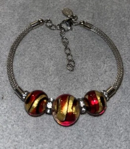 Signed Murano Glass Bead Bracelet Silver Bangle Made In Italy Very Elegant - Picture 1 of 11