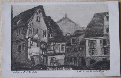AK 1924: Geislingen an der Steige Schubarthaus Künstlerkarte Radierung - Bild 1 von 2