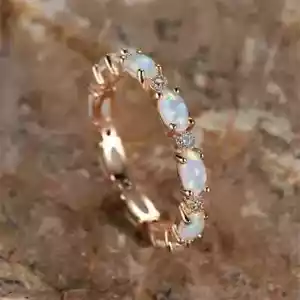 2.10Ct Oval Cut Natural Opal Wedding Band Ring 14K Yellow Gold Plated - Picture 1 of 6