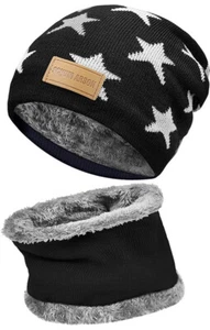 Beanie Hat Scarf With Stars for Men and Women, 2-Pieces Winter Beanie Hat, Black - Picture 1 of 7
