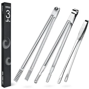 3PCS Stainless Steel BBQ Grill Tongs 12" & 16" Extra Long for Heavy Duty Cooking - Picture 1 of 8