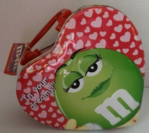2001 VANENTINES DAY HEART TIN GREEN M&M & RED M&M HEART SHAPED NEW *SEALED* #1 - Picture 1 of 6