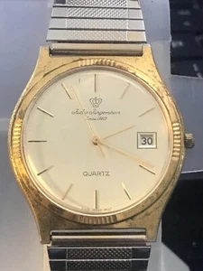 Reloj Hombre Jules Jurgensen 34mm Chapado en Oro 3037 Calendario Cuarzo, Funcionamiento (Lote2511) - Imagen 1 de 9