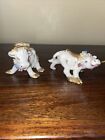 2 Vintage Porcelain Bull  And Cow Small Figurines Made In Japan Long Horns Gold