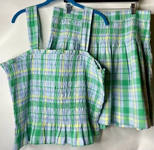 Free Assembly Smocked Tank Top And Mini Skirt Set Blue/Green Checkered W XXL - Picture 1 of 5