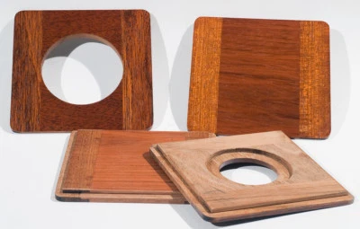 1 Wooden Lens Board  4.5x4.5"RC for Deardorff, Solid Jatoba #0, or #1/ undrilled - Image 1 of 3