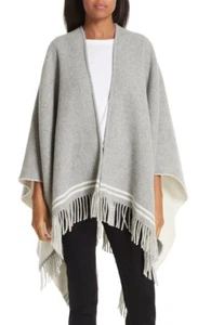 Rag & Bone 240135 Womens Striped Wool Fringe Poncho Gray Multi One Size - Picture 1 of 5