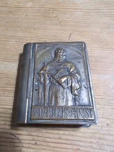Vintage Silver Tone Mini Miniature St. PaulusApost Bible Trinket Case Box Rosary - Picture 1 of 8