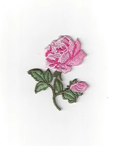 #5080 2-5/8" Pink Rose Flower Embroidery Iron On Appliqué Patch - Picture 1 of 1