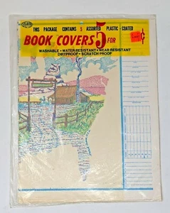 Vintage 1970's SPCE Plastic Coating Book Covers Pack Of 5 Assorted Designs NOS - Bild 1 von 2