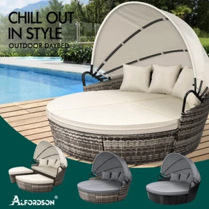 ALFORDSON Outdoor Sun Lounge Day Bed Patio Chairs Garden Furniture Wicker Sofa - Picture 1 of 37