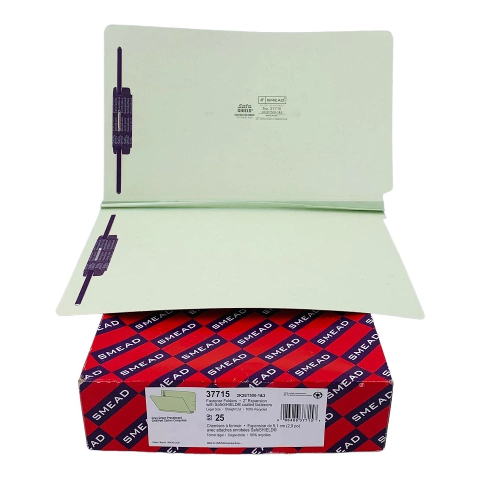 Carpetas de sujeción de lengüeta de extremo de tablero de prensado gris/verde legal Smead 37715 expansión de 2" Foto 1 de 4