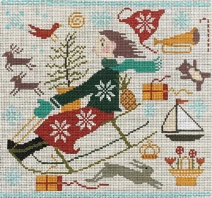 Needlepoint Handpainted Christmas Ewe Eye Joy Ride 10x9 - Picture 1 of 1