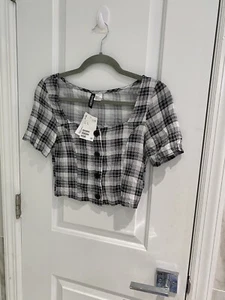 Blusa a cuadros blanca y negra para mujer H&M dividida talla 0 ¡nueva con etiquetas! - Imagen 1 de 9