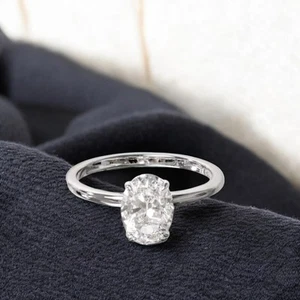 Engagement 18K White Gold Ring Lab Grown Oval Cut 1.50 Carat IGI Diamond - Picture 1 of 14