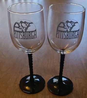 Juego de 2 copas de vino de hockey raras Pittsburgh Penguins NHL  Foto 1 de 3