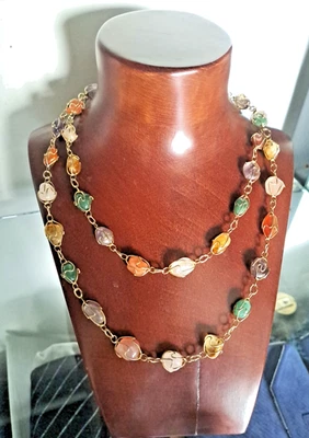 Collana con pietre naturali e argento dorato lunghezza cm 94 circa vintage - Immagine 1 di 4