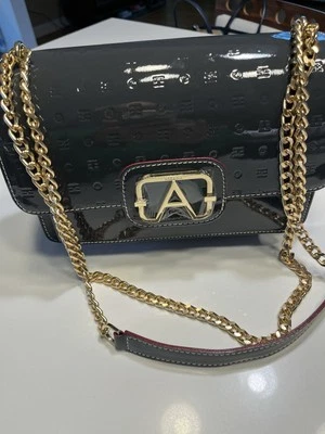 Arcadia…Gianna Dark Gray Patent Leather Italian Chain Strap Handbag…NWT - Image 1 of 4