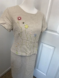 Vintage Size 10 Dress Linen Rayon CottageCore Y2K GrannyCore Teacher Modest - Picture 1 of 15
