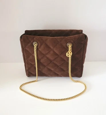 Bolso de hombro Tory Burch Willa Willa de gamuza pequeño con cremallera superior cacao oscuro 170068 Foto 1 de 4