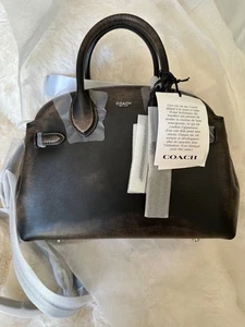 COACH LOVED EMPIRE 28 CARRYALL SATCHEL BAG DISTRESSED BLACK BROWN NWT - Picture 1 of 8