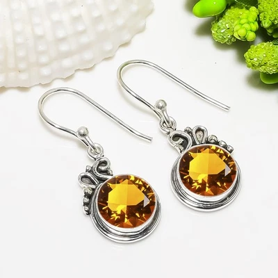 Citrine Gemstone 925 Sterling Silver Jewelry Earring, Beautiful Earring - Image 1 of 4