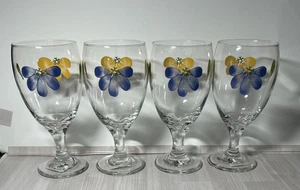 4 Maxam Vtg Italy Libbey Hand Painted Italian New Daisy Goblets 7" - Picture 1 of 10