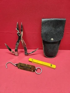 Kit de herramientas de pesca vintage ABC Solingen Alemania funda de cuero alicates, escala, cinta - Imagen 1 de 24
