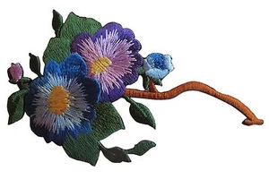#4535A Purple Blue Flower Embroidery Iron On Appliqué Patch - Picture 1 of 2