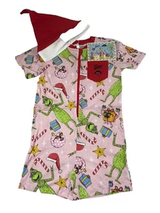 The Grinch Christmas Bodysuit Jumpsuit PJ Set Pink Includes Santa Hat Size 6 - Picture 1 of 6
