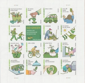 USA Stamp Sheet _ GO GREEN _ FOREVER USA _ 16 Pcs Stamps - MNH - Picture 1 of 1