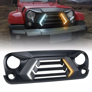 Rejilla delantera negra para tiburones Xprite con luces de giro para Jeep Wrangler JK 07-18 - Imagen 1 de 8