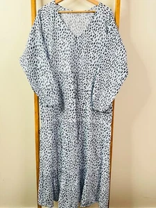 Cartel & Willow Maxi Dress Womens Extra Large Blue Animal Dot Print Long Sleeve - Picture 1 of 9