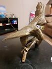Vintage Large Brass Eagle On Branch Statue 12” Tall 13-3/4" Wing Span