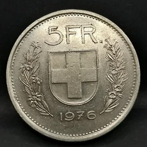 5 FRANCS 1976 TETE DE BERGER SUISSE / SWITZERLAND CUPRONICKEL - Picture 1 of 2