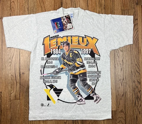 NWT Vintage Mario Lemieux Pittsburgh Penguins Caricature Shirt Men’s Size Large Cover