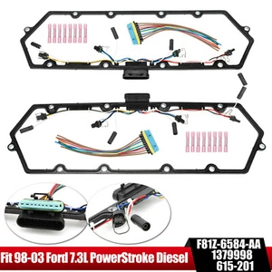 Fit Ford 7.3L V8 Diesel Valve Cover Gasket w/ Injector & Glow Plug Harness Kit - Foto 1 di 12