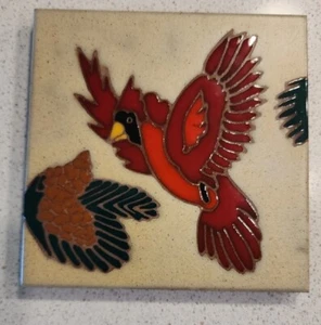 Vintage Flying Cardinal Trivet Tile Wall Art Bird Kitchen Decor Southwest - Picture 1 of 2