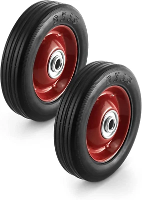 2 Pack 6" x 1.5" Rubber Wheel with Ball Bearing, 1/2" Axle, 132 Lbs for Hand Tru