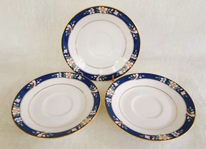 Legendary Noritake Sri Lanka Prescott 3880 3 x saucers 6"  Blue, Pink & Gold - Picture 1 of 3