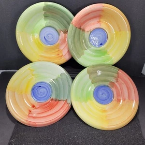 4 Bella Ceramica Alfresco VTG Tea Saucers 7" Diameter-Blue Yellows Green Orange - Picture 1 of 13