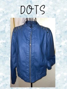 DOTS Blue Faux Leather Bomber Jacket-Full Zip-Silver Studs-Pockets-Small - Picture 1 of 5