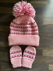 Hand Knitted Pink Hat & Mitten Set. To fit 6-12 Months