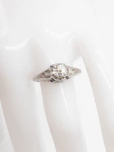 Antique 1920s Traub Orange Blossom VS G Old Euro Diamond Platinum Filigree Ring - Picture 1 of 4