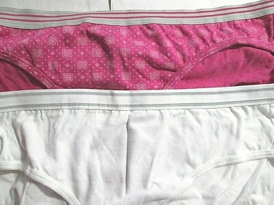 New 2 Fruit of the Loom & Hanes Stripe Band Bikinis Size 8 / XL White+Pink Print - Image 1 of 4