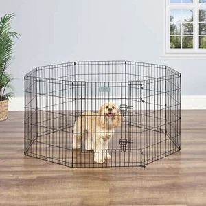 Pets Metal Black Exercise Puppy Play Pen Pet Dog Playpen w/Door 30"H Easy set-up - Picture 1 of 5