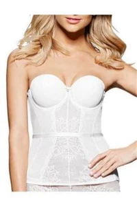 $99 FINE LINES BRIDAL Convertible BUSTIER 34F IVORY 4 Way BR134 Strapless Halter - Picture 1 of 4