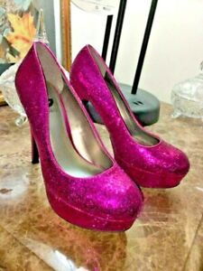 G by GUESS Glitter Barbiecore Pumps Glamorous Luxury Stilettos 7.5 Pink Cocktail